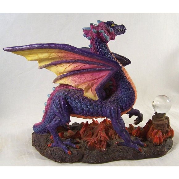 Summit Collection Purple Dragon Walking on Fire Figurine With Crystal Ball Resin - Picture 4 of 9
